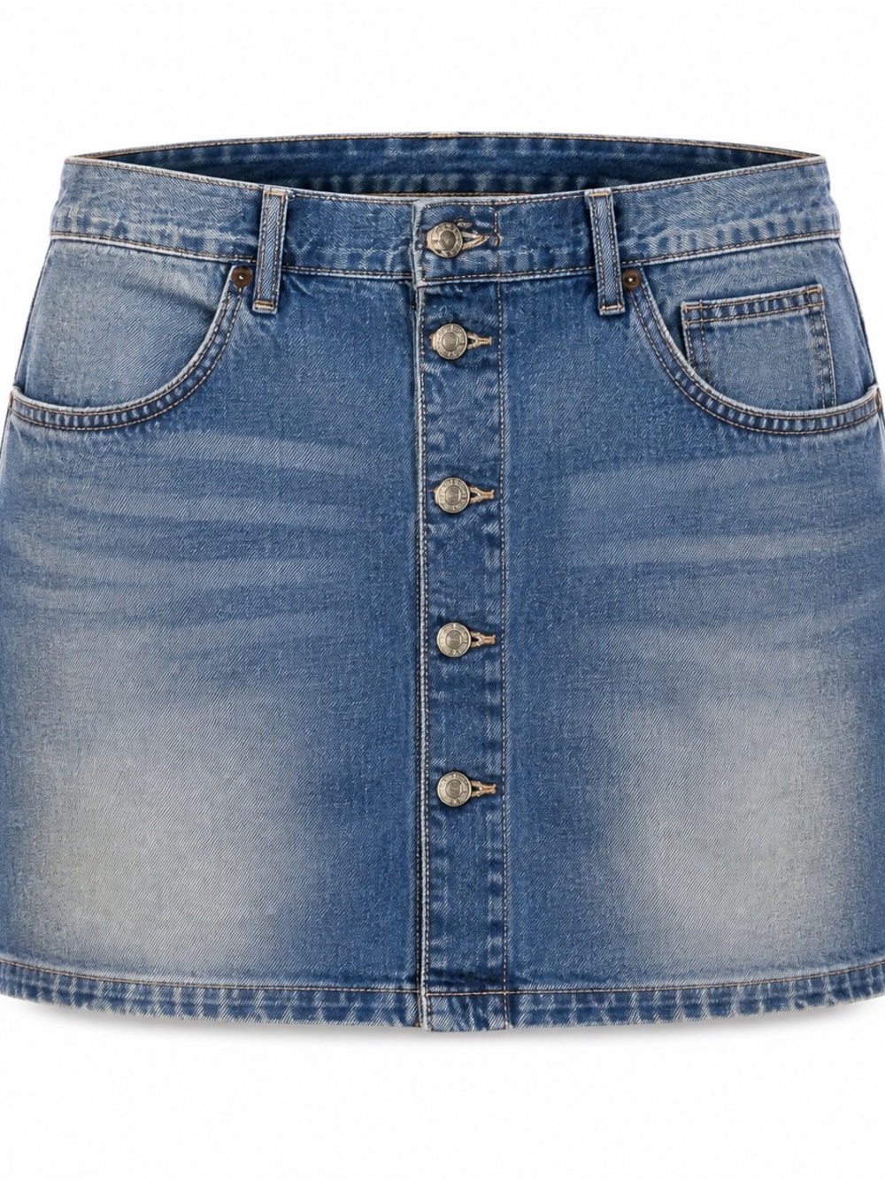 Zara Blue Washed Denim Button-Front Mini Skirt | 17” Waist